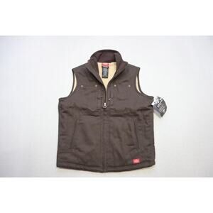 Dickies Sanded Duck Vest Sherpa Lined Jacket Brown Full Zip Womens XS XSMALL NWT